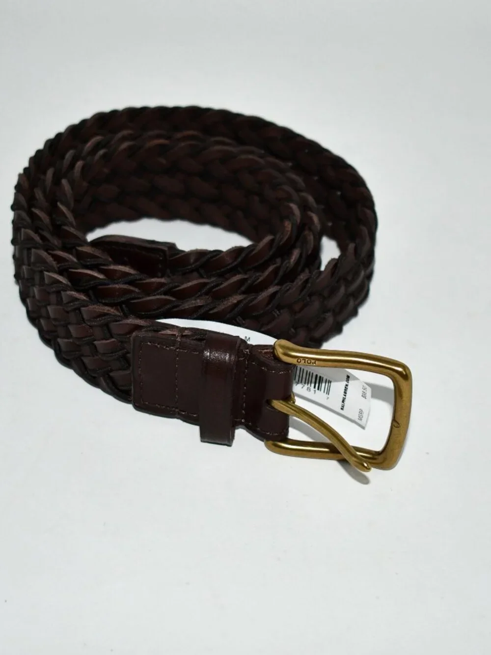 Polo Ralph Lauren Leather Stretch Braided Belt in Brown Size: MED #405974642003